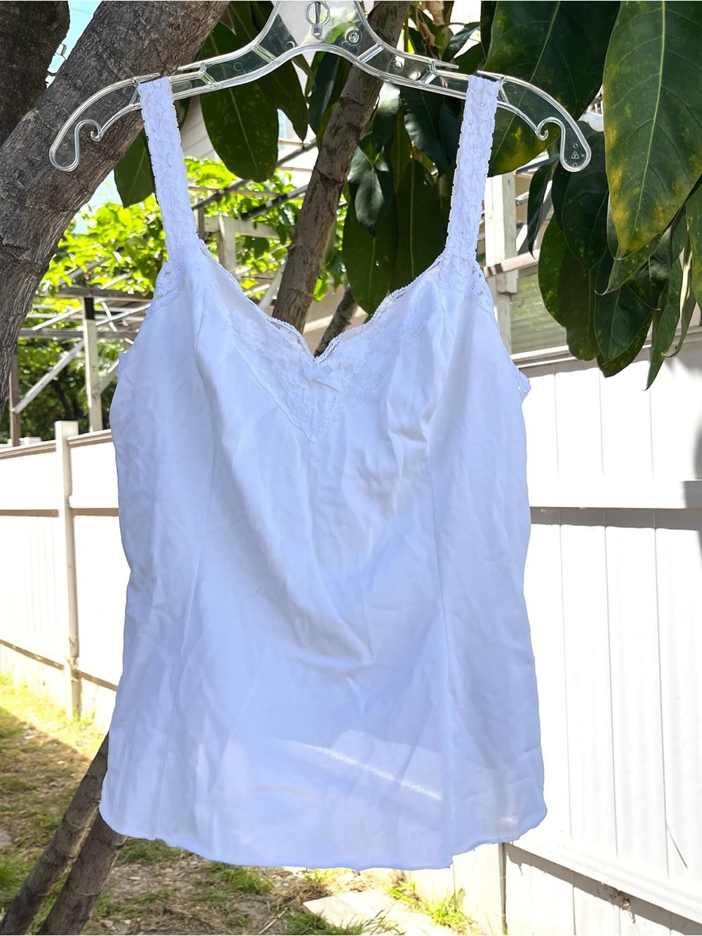 Vintage Olga White Slip Top with Lace Detailing.